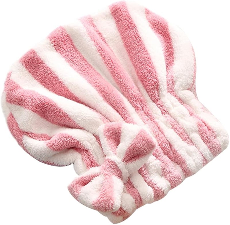 Pink Bowknot Hair Drying Cap Ultra Absorbent Water Resistant Headband Quick Dry Bathroom Use - Image 1